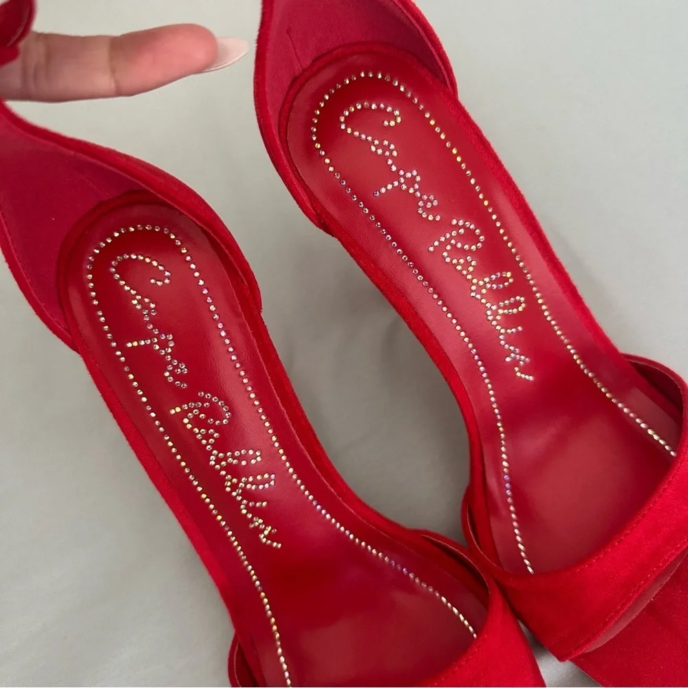 Cape Robbin Red Ankle-Strap Suede Heel Sandals